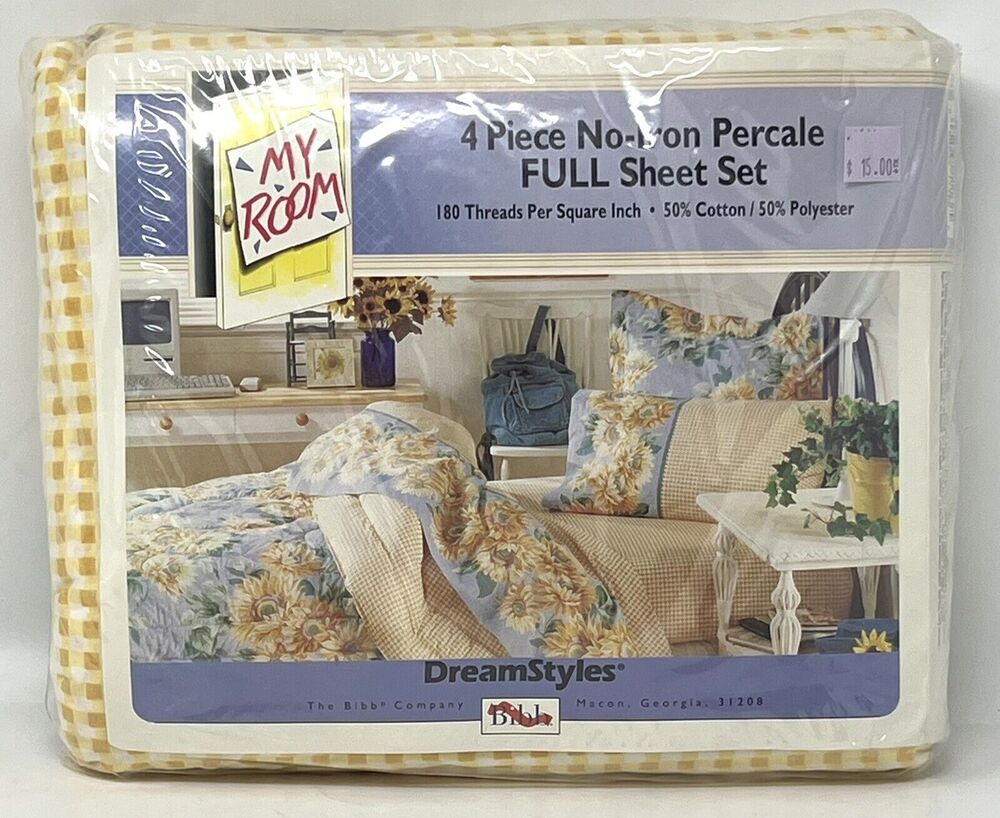 Vintage DreamStyles By Bibb Full Sheet Set Sunflowers Sunshine NOS NIP Pastels